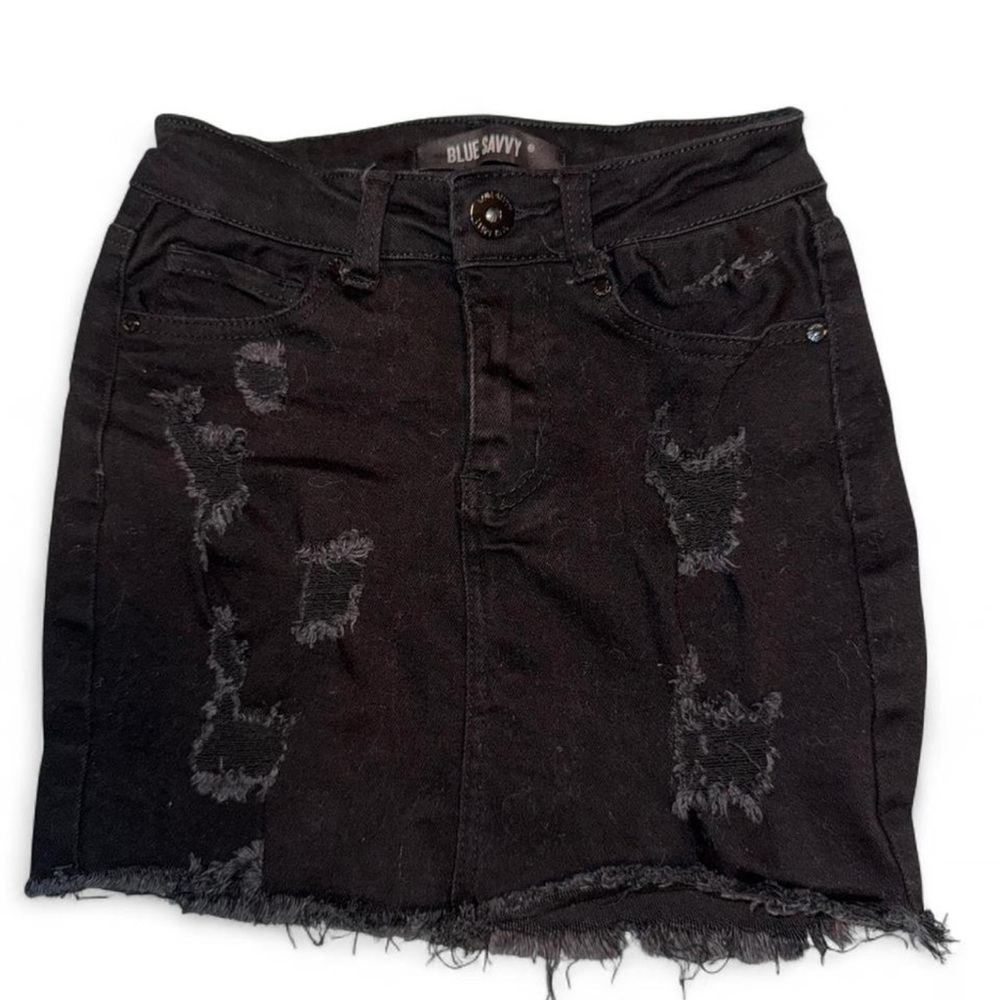 Black Distressed Denim Skirt